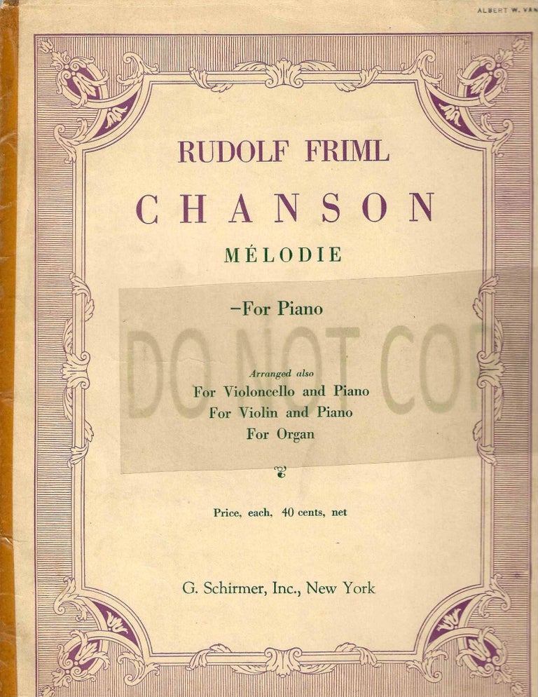 Item #13618 Chanson: Melodie. Rudolf Friml.